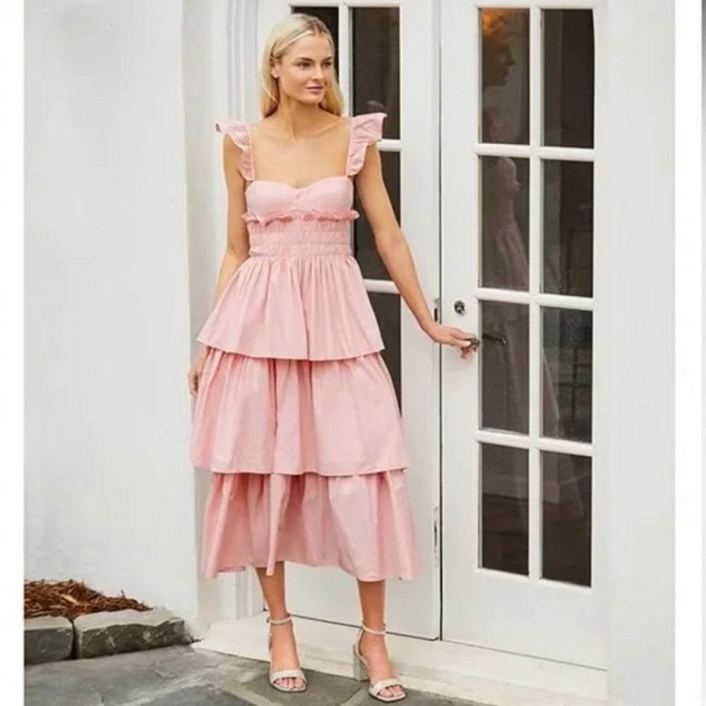 Antonio Melani Leila Sweetheart Neck Sleeveless Taffeta Smocked Tiered Dress.